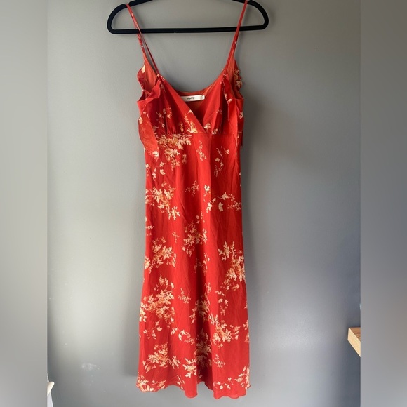 SIMPLE RETRO, size small. TALL burnt orange  STRAPPY MIDI DRESS IN DITSY FLORAL - Picture 3 of 9